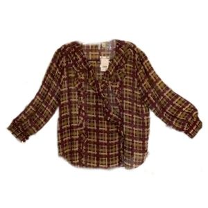💃Cato Frilly & Sheer Plaid Blouse XL